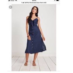 Navy linen Faithfull the Brand Midi Dress